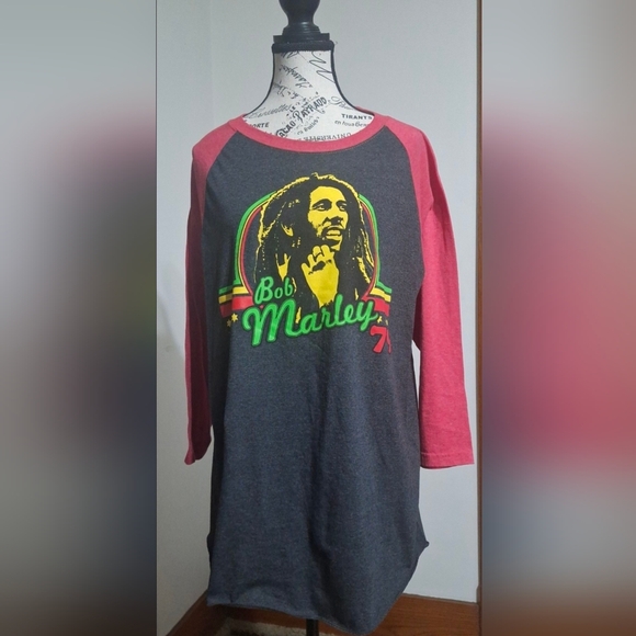 Zion Rootswear Other - Zion Rootswear Charcoal & Burgundy Bob Marley Raglan Long Sleeve
